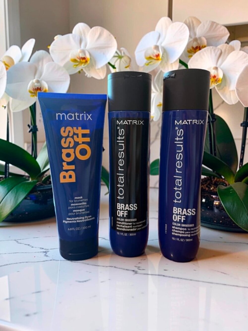 Matrix Brunettes Brass Off Toning Trio Shampoo & Conditioner 10.1 oz Mask 6.8 oz